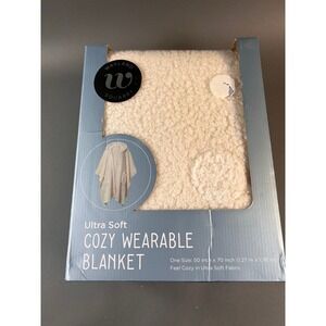 Wayland Square Ultra Soft Cozy Wearable Blanket Hooded Sherpa Fleece Cream Ivory